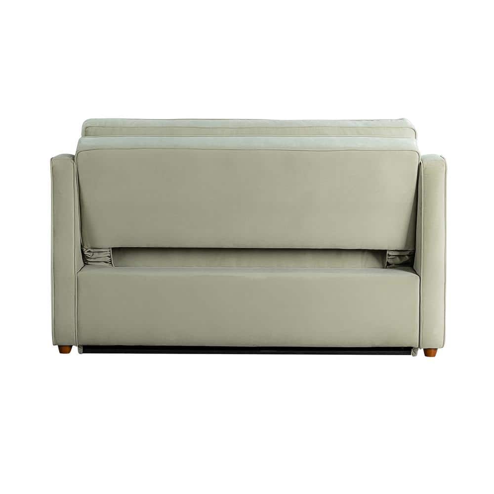 Sage Green Velvet Full Sleeper Loveseat with Wood Legs