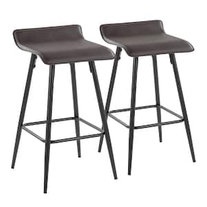 Ale 28 in. Espresso Faux Leather and Black Metal Counter Height Bar Stool (Set of 2)