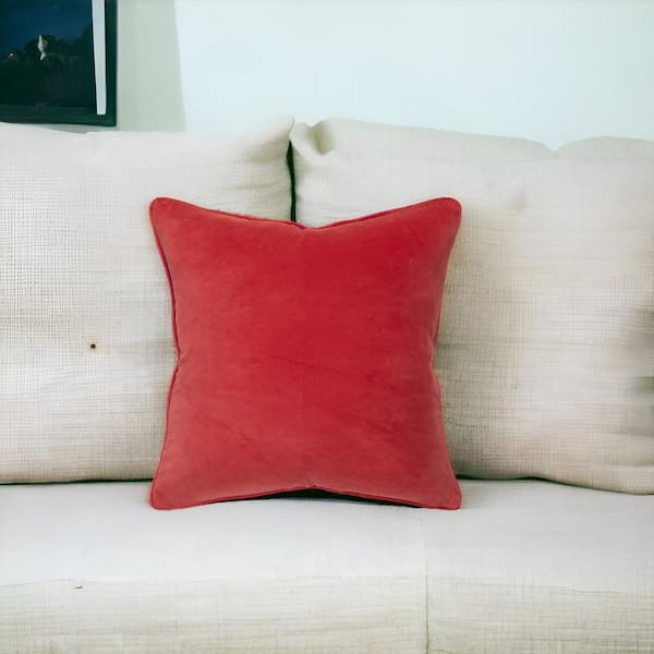 HomeRoots Red Solid Polyester 20 in. x 20 in. Throw Pillow