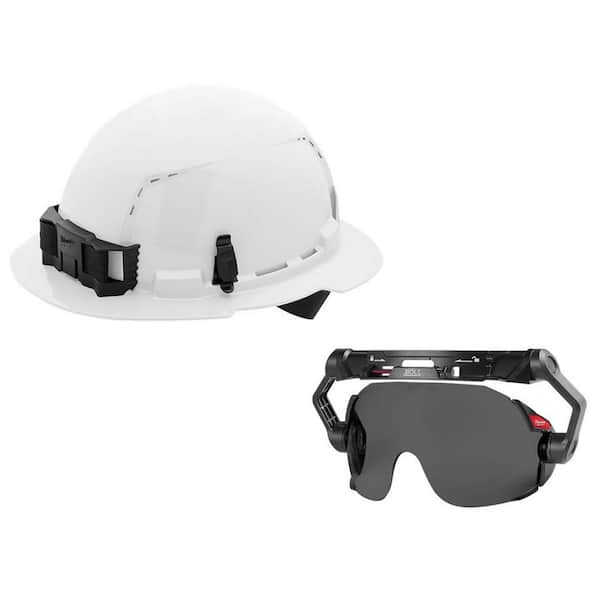 Milwaukee BOLT White Type 1 Class C Full Brim Vented Hard Hat with 4-Point Ratcheting Suspension with BOLT Tinted Eye Visor