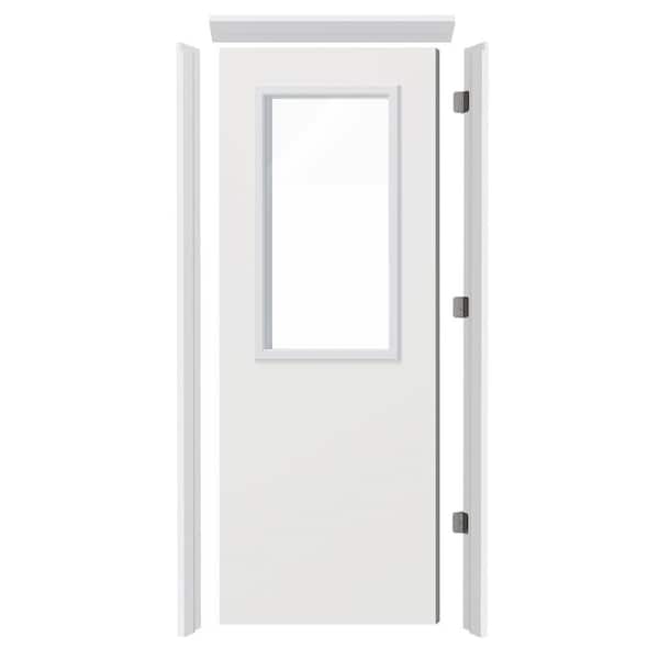 30 in. x 80 in. Right-Handed Half-Lite Clear Glass Exterior Door with Door Header, Legs, and Pre-installed Hinge