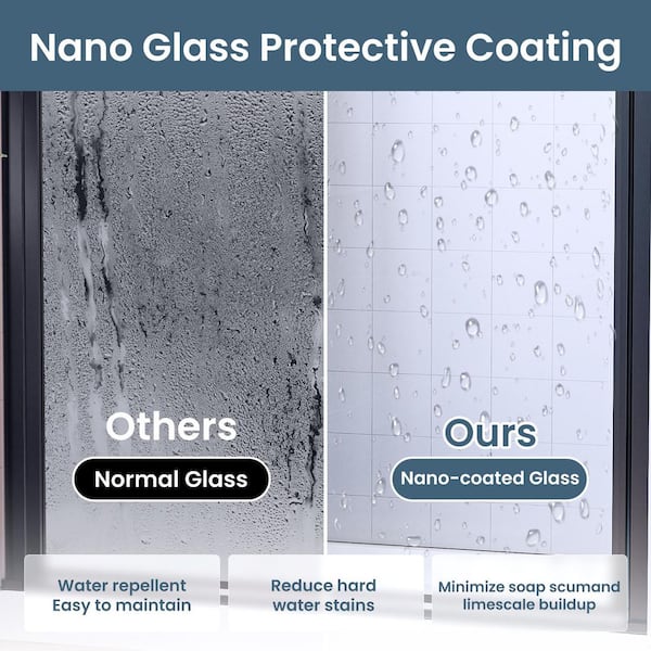 34-35 in. W x 72 in. H Pivot Swing Frameless Shower Door with Nano-Coated Clean Tempered Glass in Matte Black