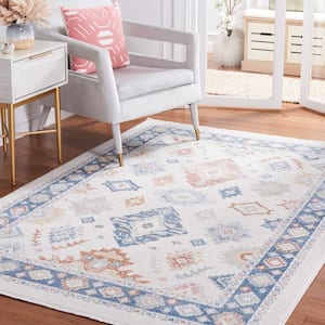 Blair Beige/Blue 8 ft. x 10 ft. Machine Washable Border Floral Area Rug