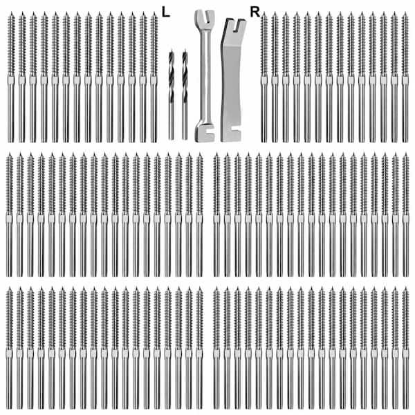 T316 Stainless Steel Left Right Thread Swage Lag Screws for 1/8 in Wood Post Cable Railing Kit with Wrench 120 Pack