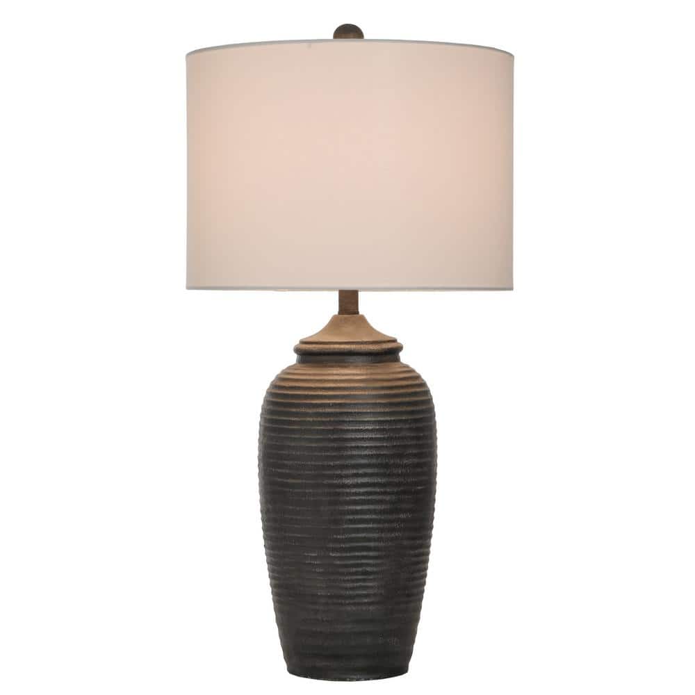 Charlotte Matte Black Polyresin Table Lamp with White Linen Shade