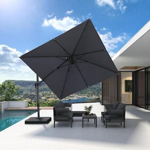 10 ft. Square Cantilever Umbrella Swivel Aluminum Offset 360° Rotation Umbrella in Light Gray