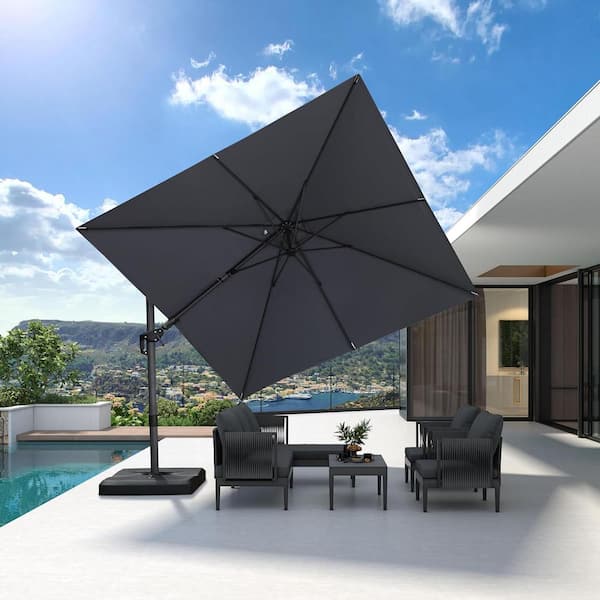 PURPLE LEAF 10 ft. Square Cantilever Umbrella Swivel Aluminum Offset 360° Rotation Umbrella in Light Gray