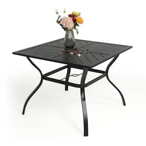 Patio table with 2.25" umbrella hole Outdoor Dining Table bistro table small Square metal table ,Black,Weather Resistant