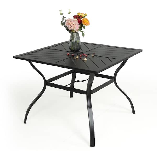 Unbranded Patio table with 2.25" umbrella hole Outdoor Dining Table bistro table small Square metal table ,Black,Weather Resistant