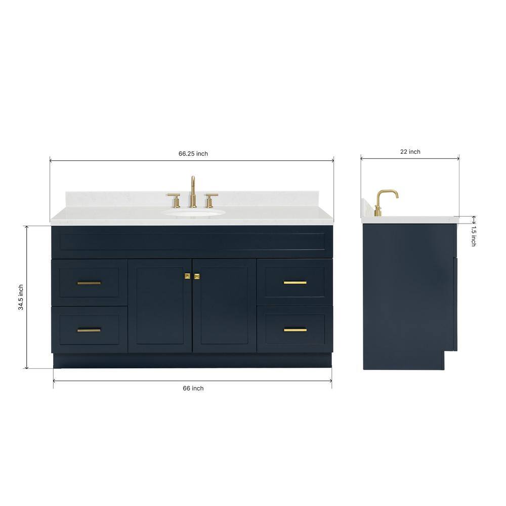 Midnight Blue 66" Freestanding Single Basin Vanity with Quartz Top