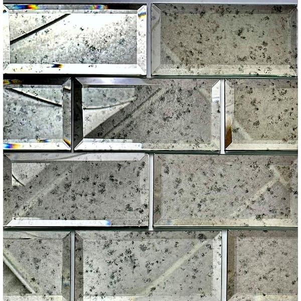 ABOLOS Reflections Antique Silver Beveled Subway 3 in x 6 in Glass Mirror Peel and Stick Decorative Tile (11 sq. ft./Case)
