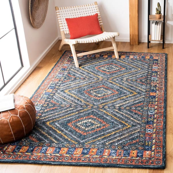 Aspen 2 ft. x 4 ft. Rust/Green Border Diamond Area Rug