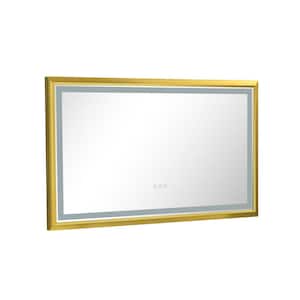 42 in. W x 24 in. H Large Rectangular Aluminium Framed Dimmable Wall Bathroom Vanity Mirror in Gold