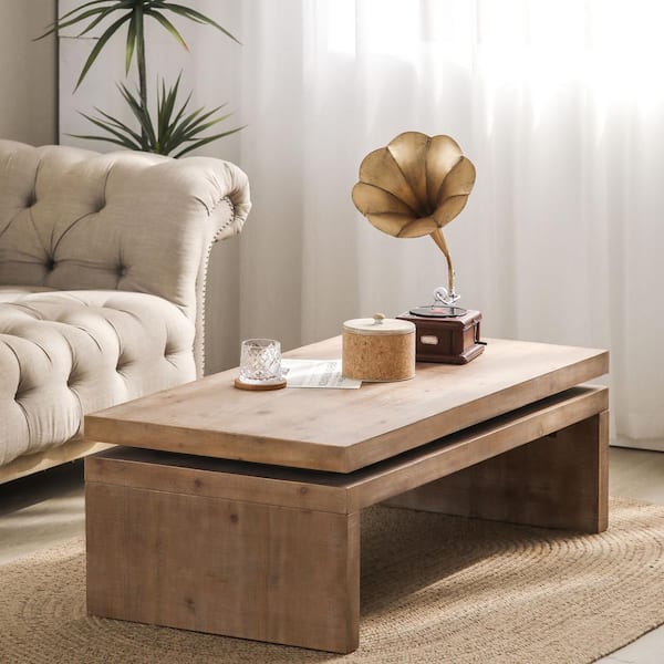 48 in. Natural Wood Living Room Rectangle Wood Tabletop Coffee Table with Versatile