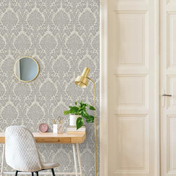 Chenille Weave Damask Grey Textured Wallpaper (Covers 56 sq. ft.)