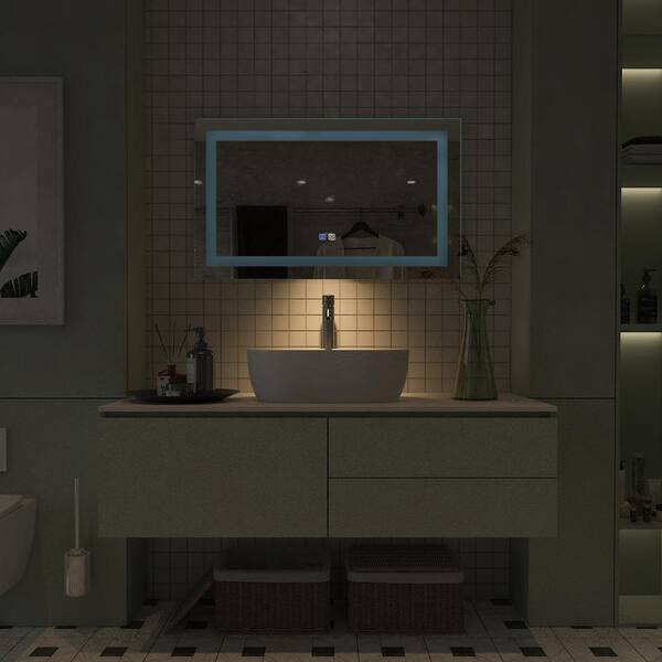 24 in. W x 40 in. H Rectangular Frameless Wall Mount Bathroom Vanity Mirror  with Anti-Fog Dimmable Lights in Transparent HL-W1083142297 - The Home Depot