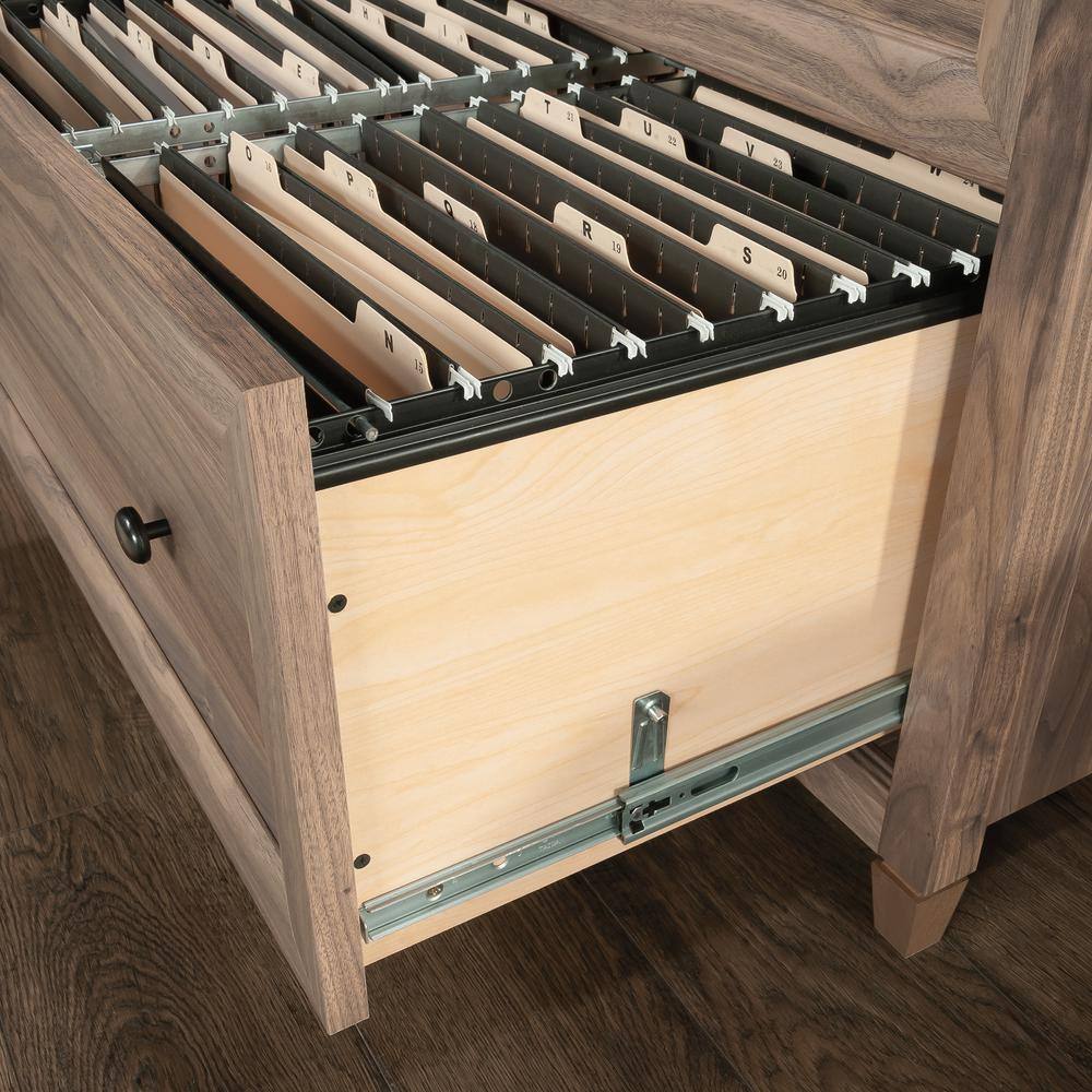 Washed Walnut 2-Drawer Lateral File Cabinet with Metal Hardware