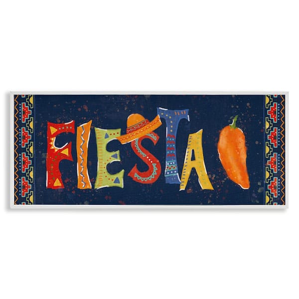 Stupell Industries Fiesta with Spicy Pepper by Veronique Charron White Framed Food Giclee Art Print 10 in. x 24 in.