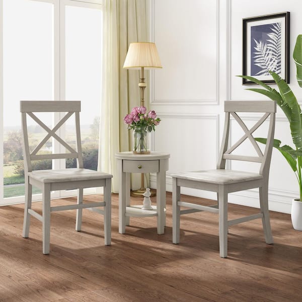 Farmhouse Gray Acacia Wood Dining Chairs (Set of 2) Rustic X Back Solid Wood Dining Room Chairs