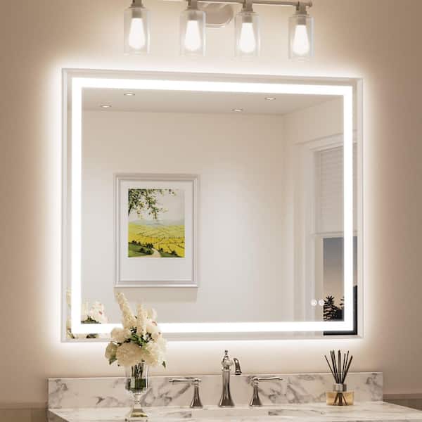 42 in. W x 36 in. H Framed LED Lighted Bathroom Vanity Mirror with Light in Brushed Nickel with Backlit and Anti-Fog