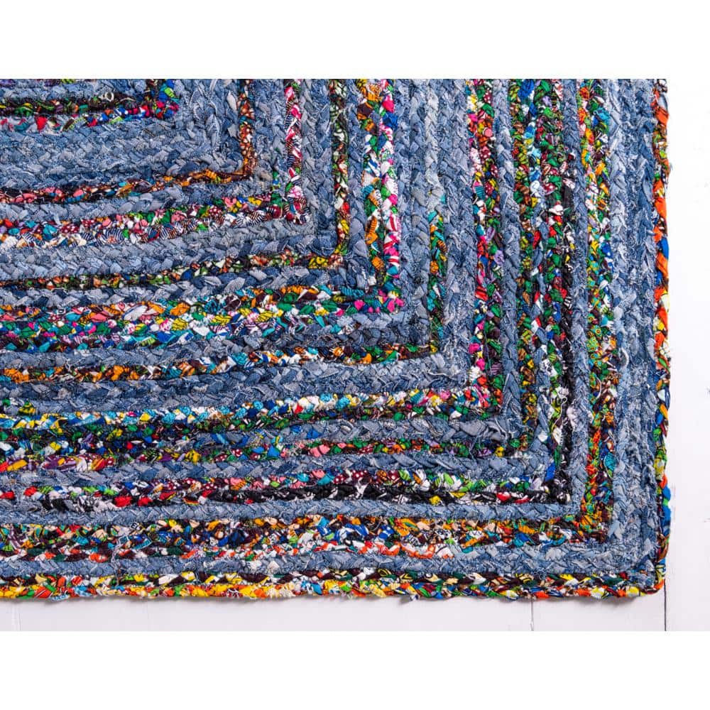 Handmade Braided Chindi Blue Multicolor 2'x3' Indoor Rug