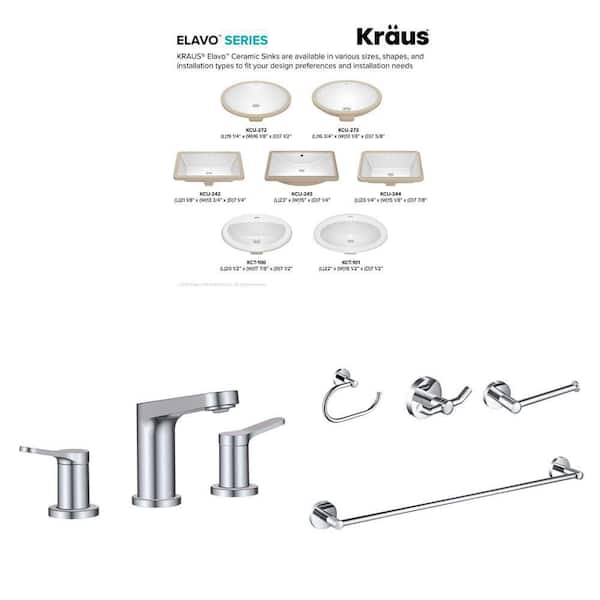 Elavo 16.8 in. White Oval Sink, Indy Chrome 8 in. Faucet with Pop Up Drain, and Elie 4-Piece Chrome Bath Set