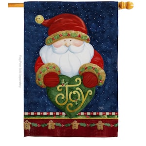 28 in. x 40 in. Santa Holding Joy Heart Christmas House Flag Double-Sided Winter Decorative Vertical Flags