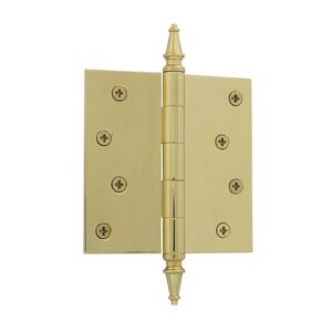 4 in. Steeple Tip Residential Hinge with Square Corners in Polished Brass