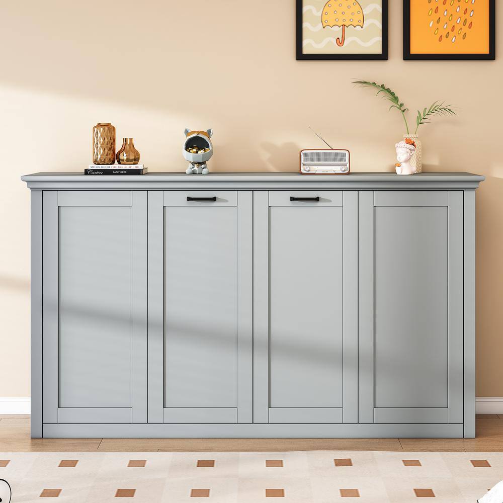 Gray Wood Frame Twin Size Murphy Bed, Folding Wall Bed - thumbnail 9