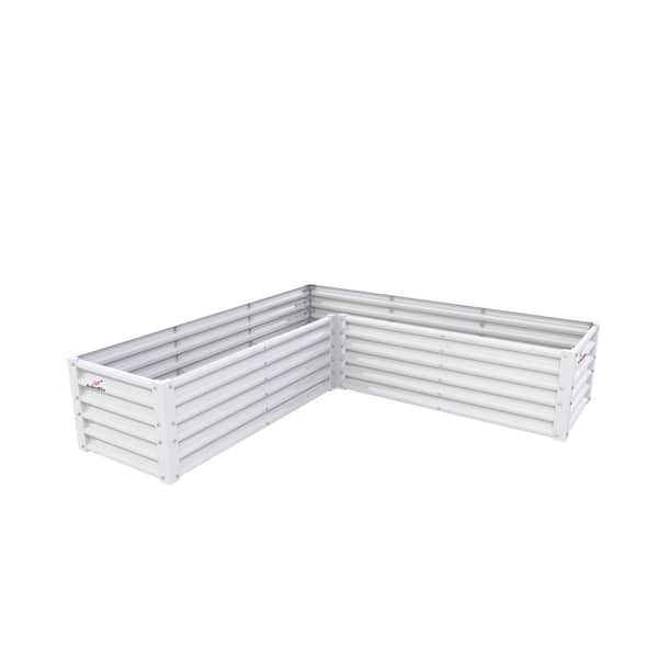 74 in. x 74 in. x 18 in. Outdoor White Anti-Rust and Easy-Setup L-Shaped Anti-Rust Galvanized Steel Raised Garden Beds