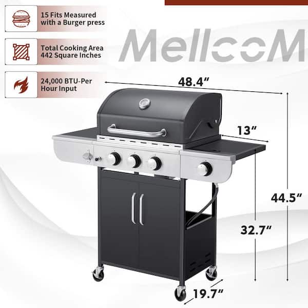 MELLCOM BGGIN0070 4-Burner BBQ Propane Gas Grill, 24,000 Stainless Steel Patio Garden Barbecue Grill in Black - 2