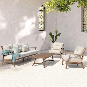 Furniture LEAF Conversation Grey Set The 4-Pieces Depot Table Patio PPL04-SF04-AR-02 with - Frame PURPLE cushions, and Outdoor Aluminum Rope Home