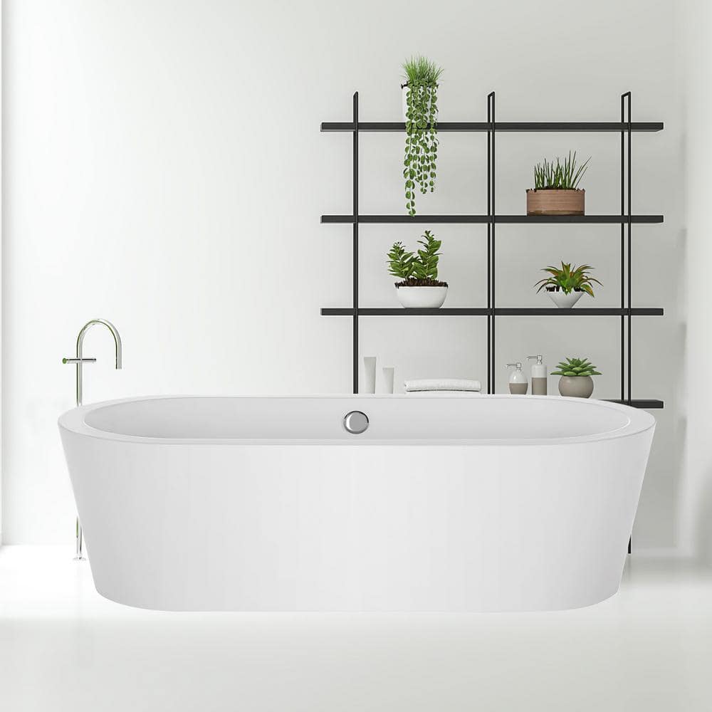 59'' White Acrylic Freestanding Soaking Bathtub
