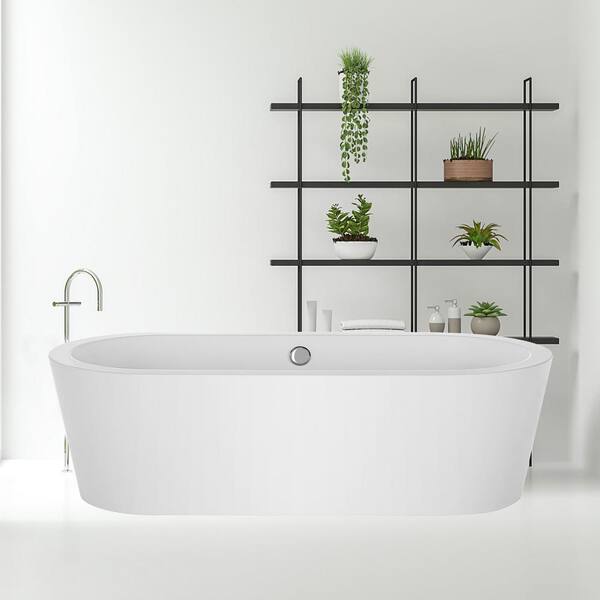 Empava - 59 in. Freestanding Bathtub Stand Alone Flatbottom Soaking SPA Tub Custom Contemporary Design Acrylic in White