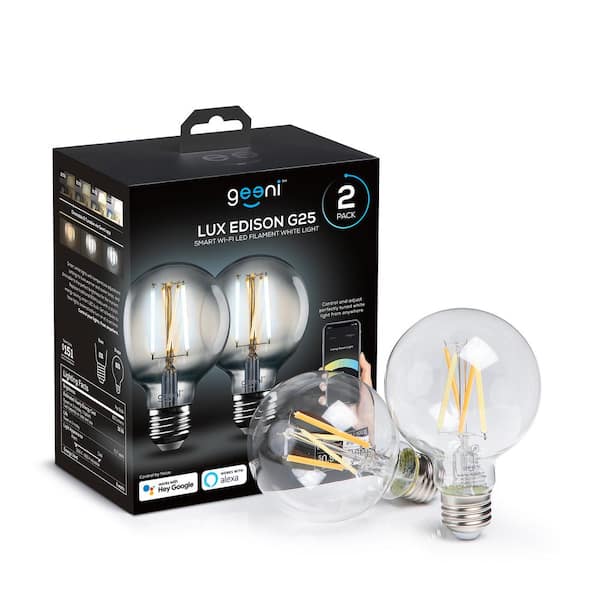 Geeni 60-Watt Equivalent G25 Dimmable Smart Edison Wi-Fi LED Light Bulb White (2-Pack)