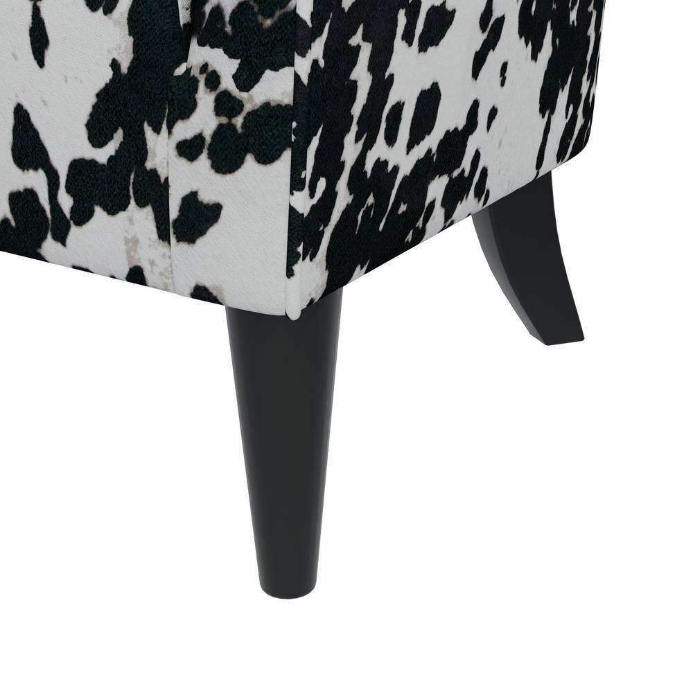 Velvet Black Cow Print Wingback Accent Chair with Flared Arms