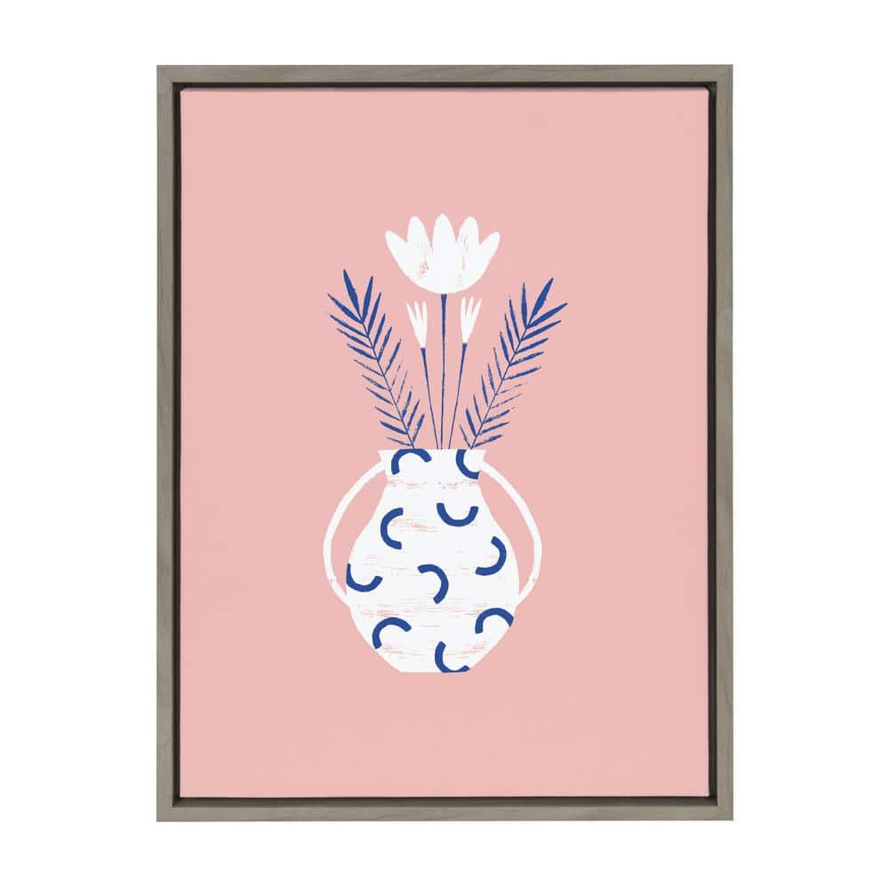 Pink and Gray Minimalist Canvas Art Print with Floral Design, 18x24