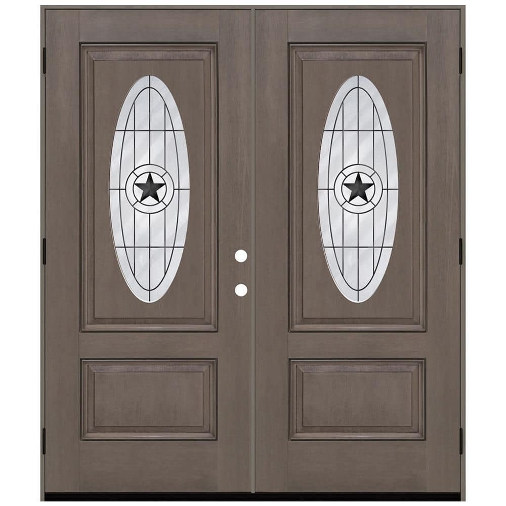 Regency 72 in. x 80 in. 3/4L Oval Alamo Glass RHOS Ashwood Fiberglass Double Prehung Front Door with 4-9/16 Jamb price history on PriceWatchPro