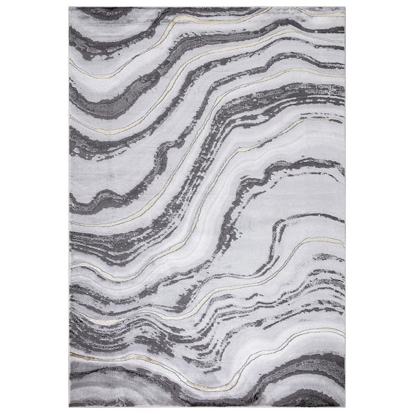 2 Pieces Gray&Gold Abstract Bath Mat Set Marble Texture Non-slip