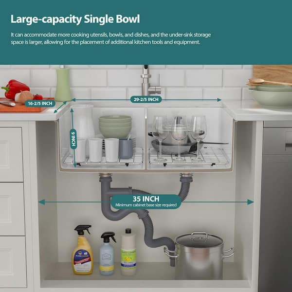 Sarlai 32 in. Undermount 50/50 Double Bowl White Porcelain Ceramic