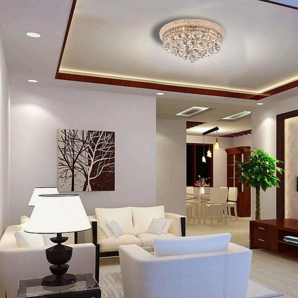 16" Chrome Crystal Flush Mount Ceiling Light
