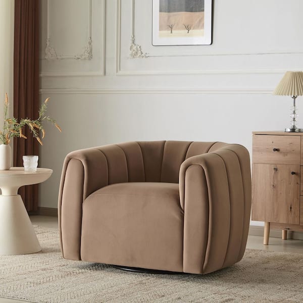 CHRISTOPHER KNIGHT HOME Smith Modern Upholstered Velvet Swivel Club Chair, Iron Frame, Camel