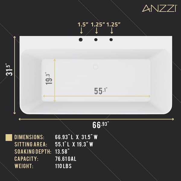 ANZZI Vault Series 67 in. x 32 in. Flat Bottom Acrylic