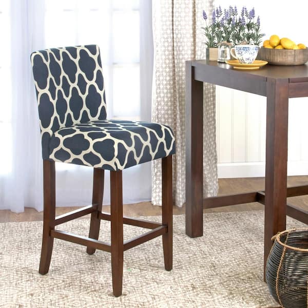 Homepop Geo Brights Navy Blue / Cream Upholstery 29 in. Bar Height Barstool