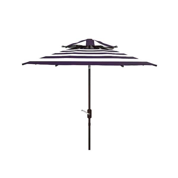 SAFAVIEH Iris 9 ft. Aluminum Market Tilt Patio Umbrella in Navy/White
