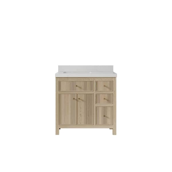Willow Collections Sonoma Oak 36 in. W x 22 in. D x 36 in. H Left Offset Sink Bath Vanity in White Oak with 2 in. Carrara Quartz Top