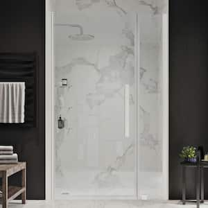 Pasadena 43-3/8 in. W x 72 in. H Pivot Frameless Shower Door in Satin Nickel with Shelves