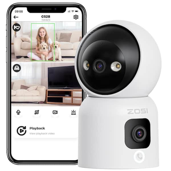 ZOSI C528M 6MP(2*3MP) Wired Indoor Smart Home Security Camera, Baby Pet Monitor, 360 Pan Tilt, One-Touch Call, 2.4G/5G WiFi