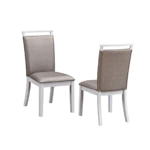 SignatureHome Austin White/Gray Finish Solid Wood Upholstered Dining Chairs Set of 2. Dimension (25Lx20Wx39H)