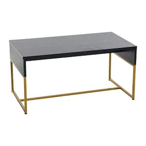 35.43 in. Black Oak Rectangle Particle Board Wrap Coffee Table with Gold Frame